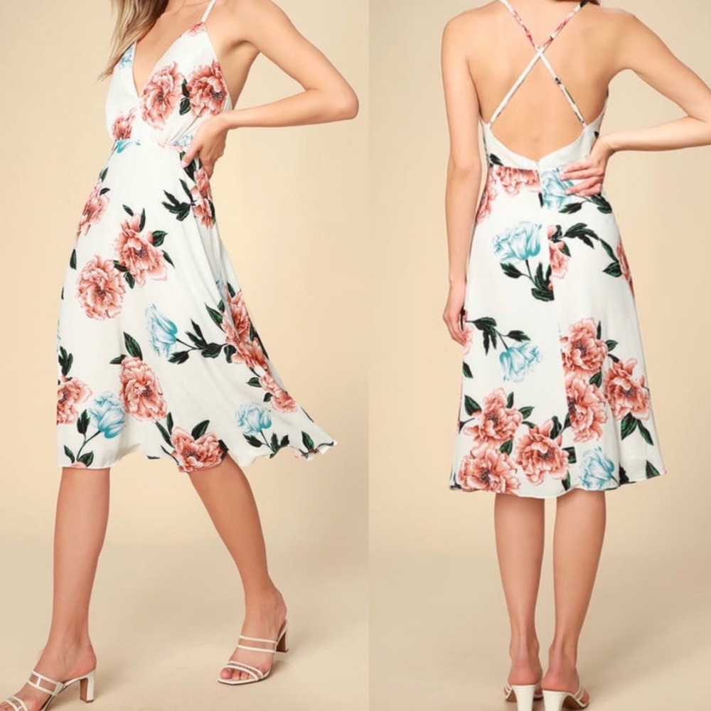 Lulu’s floral midi dress, low back sundress
